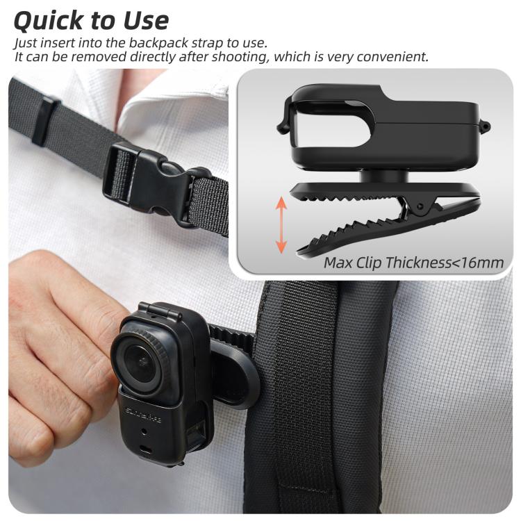 For DJI Osmo Nano Sunnylife Backpack Clip Action Camera Clamp 360 Degree Rotation Vertical-Horizontal Mount, ON-J062 Backpack Clip