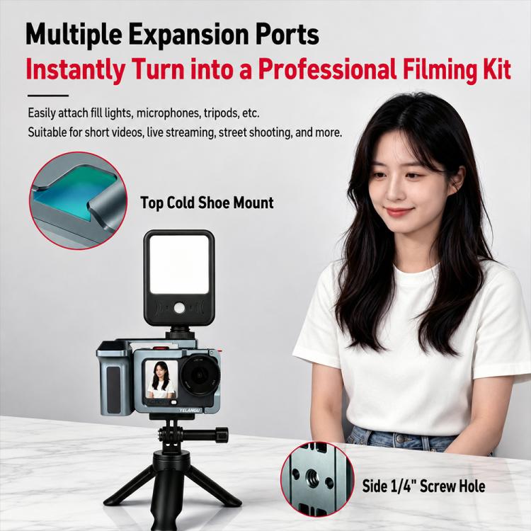 For DJI Osmo Action 6 YELANGU Metal Camera Cage with Dual-Opening, LWAC6-1