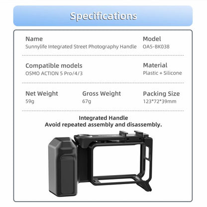 Sunnylife Street Photography Handle Ergonomic Hand Grip Quick Release Shutter Handle For DJI Action 5 Pro / 4 / 3, For DJI Action 5 Pro / 4 / 3