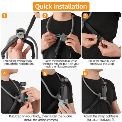 For DJI Osmo Pocket 4 / 3 Sunnylife Adjustable POV Neck Mount Hand Free Video Vlog Neck Selfie Holder with Body Strap