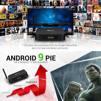 TX6 HD TV Box Media Player, Android 7.1 / 9.0 System, Allwinner H6, up to 1.5GHz, Quad-core ARM Cortex-A53, 2GB + 16GB, Support Bluetooth, WiFi, RJ45, US Plug, 2GB+16GB