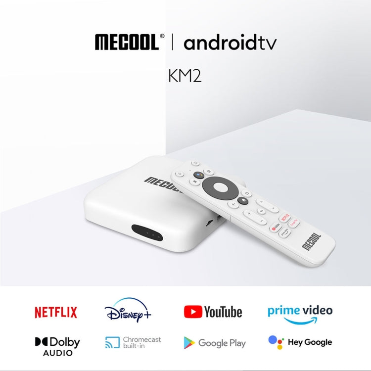 MECOOL KM2 4K Smart TV BOX Android 10.0 Media Player with Remote Control, Amlogic S905X2 Quad Core ARM Cortex A55, RAM: 2GB, ROM: 8GB, Support Bluetooth, HDMI, TF Card, US Plug, KM2