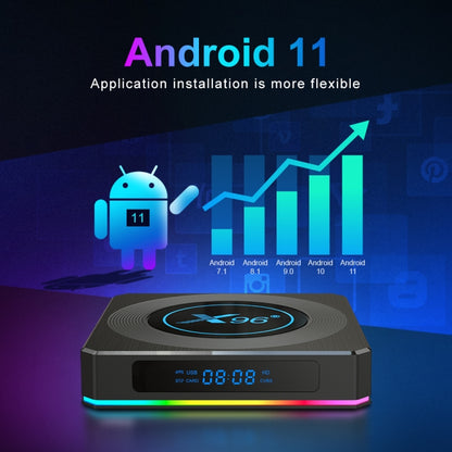 X96 X4 8K Smart TV BOX Android 11.0 Media Player with Remote Control, Amlogic S905X4 Quad Core ARM Cortex A55, RAM: 4GB, ROM: 64GB, Support 1000M, Dual Band WiFi, Bluetooth, EU Plug, 4GB+64GB