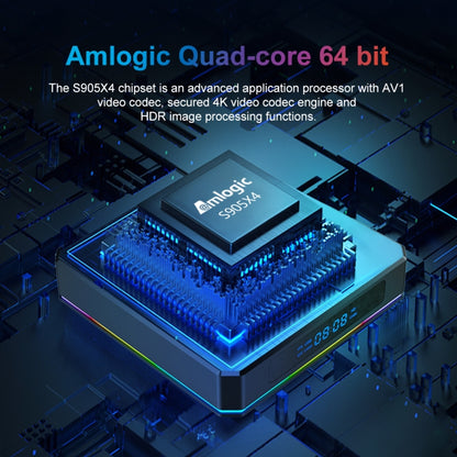 X96 X4 8K Smart TV BOX Android 11.0 Media Player with Remote Control, Amlogic S905X4 Quad Core ARM Cortex A55, RAM: 4GB, ROM: 64GB, Support 1000M, Dual Band WiFi, Bluetooth, EU Plug, 4GB+64GB