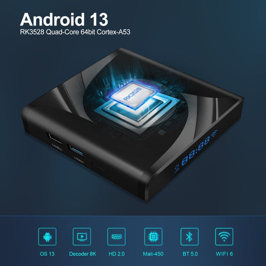 X88 Pro 13 Android 13.0 Smart TV Box with Remote Control, RK3528 Quad-Core, 4G+64GB, 4G+64GB