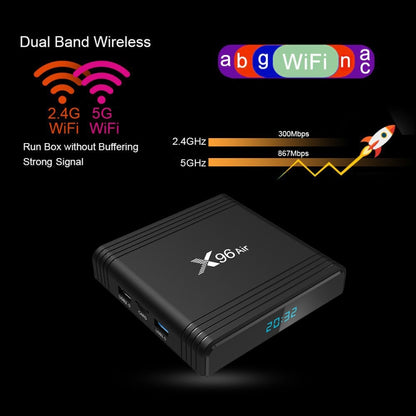 X96 Air 8K Smart TV BOX Android 9.0 Media Player with Remote Control, Quad-core Amlogic S905X3, RAM: 4GB, ROM: 32GB, Dual Band WiFi, Bluetooth, AU Plug, 4GB+32GB