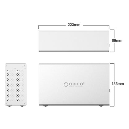 ORICO Honeycomb Series WS200RC3 SATA 3.5 inch 20TB USB 3.1 USB-C / Type-C Dual Bays Aluminum Alloy HDD / SSD Enclosure with Raid, SATA 3.5 inch 20TB USB 3.1 USB-C / Type-C Dual Bays with Raid
