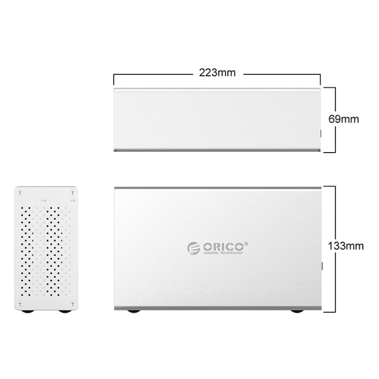 ORICO Honeycomb Series WS200RU3 SATA 3.5 inch 20TB USB 3.0 Dual Bays Aluminum Alloy HDD / SSD Enclosure with Raid, USB 3.0 Dual Bays with Raid