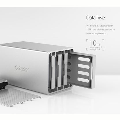 ORICO Honeycomb Series WS500RC3 SATA 3.5 inch 50TB USB-C / Type-C 5 Bays Aluminum Alloy HDD / SSD Enclosure with Raid, USB-C / Type-C 5 Bays with Raid
