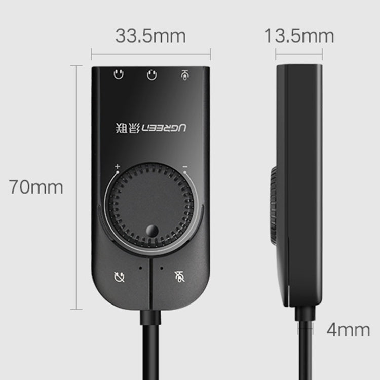 UGREEN CM109 USB to 3-ports 3.5mm Computer External Audio Card with Volume Adjustment Wheel, Length: 15cm