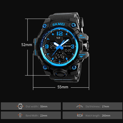 SKMEI 1155B Montre-bracelet multifonction pour homme, de sport, d'extérieur, noctilucente, étanche, à grand cadran