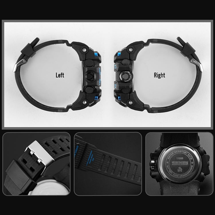 SKMEI 1155B Montre-bracelet multifonction pour homme, de sport, d'extérieur, noctilucente, étanche, à grand cadran