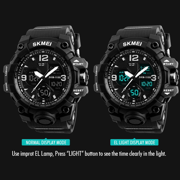 SKMEI 1155B Montre-bracelet multifonction pour homme, de sport, d'extérieur, noctilucente, étanche, à grand cadran