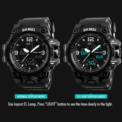 SKMEI 1155B Montre-bracelet multifonction pour homme, de sport, d'extérieur, noctilucente, étanche, à grand cadran