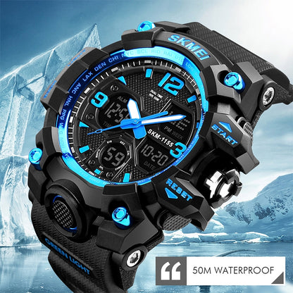 SKMEI 1155B Montre-bracelet multifonction pour homme, de sport, d'extérieur, noctilucente, étanche, à grand cadran
