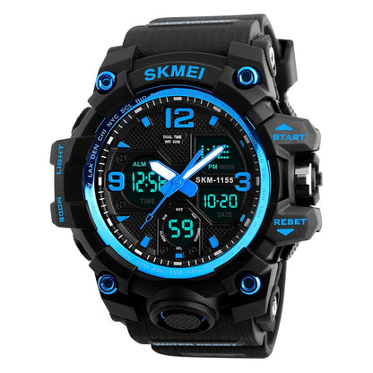 SKMEI 1155B Montre-bracelet multifonction pour homme, de sport, d'extérieur, noctilucente, étanche, à grand cadran