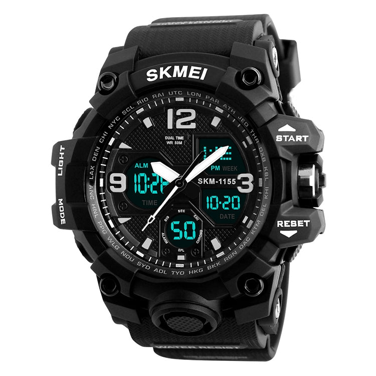 SKMEI 1155B Montre-bracelet multifonction pour homme, de sport, d'extérieur, noctilucente, étanche, à grand cadran