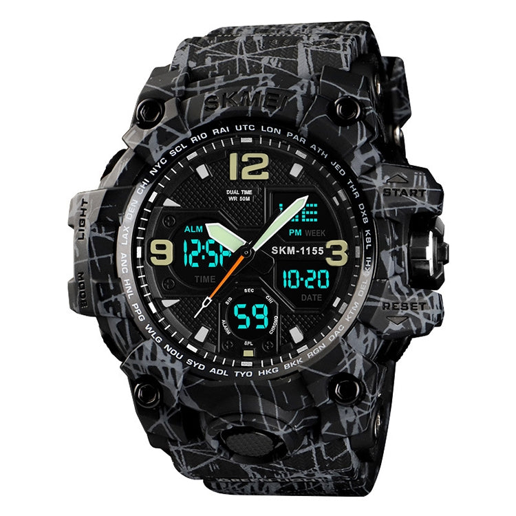 SKMEI 1155B Montre-bracelet multifonction pour homme, de sport, d'extérieur, noctilucente, étanche, à grand cadran