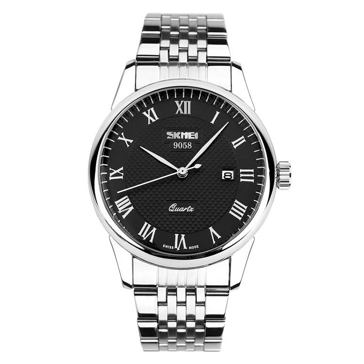 SKMEI 9058 Multifunktionale wasserdichte Outdoor-Mode-Edelstahlarmband-Quarzuhr, Herrenstil Schwarz, Herrenstil Weiß, Herrenstil Blau, Damenstil Schwarz, Damenstil Weiß, Damenstil Blau