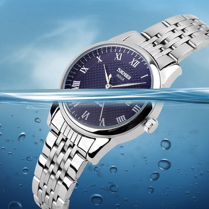 SKMEI 9058 Multifunktionale wasserdichte Outdoor-Mode-Edelstahlarmband-Quarzuhr, Herrenstil Schwarz, Herrenstil Weiß, Herrenstil Blau, Damenstil Schwarz, Damenstil Weiß, Damenstil Blau