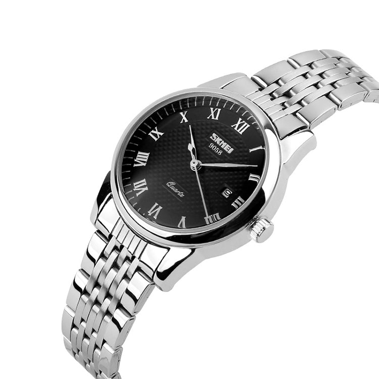 SKMEI 9058 Multifunktionale wasserdichte Outdoor-Mode-Edelstahlarmband-Quarzuhr, Herrenstil Schwarz, Herrenstil Weiß, Herrenstil Blau, Damenstil Schwarz, Damenstil Weiß, Damenstil Blau