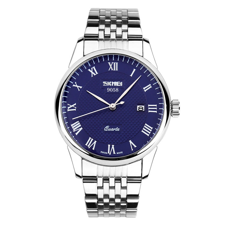 SKMEI 9058 Multifunktionale wasserdichte Outdoor-Mode-Edelstahlarmband-Quarzuhr, Herrenstil Schwarz, Herrenstil Weiß, Herrenstil Blau, Damenstil Schwarz, Damenstil Weiß, Damenstil Blau