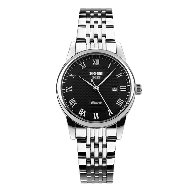 SKMEI 9058 Multifunktionale wasserdichte Outdoor-Mode-Edelstahlarmband-Quarzuhr, Herrenstil Schwarz, Herrenstil Weiß, Herrenstil Blau, Damenstil Schwarz, Damenstil Weiß, Damenstil Blau