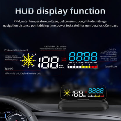 C5 OBD2 + GPS Mode Car HUD Head-up Display Water Temperature / Vehicle Speed / Voltage, C5