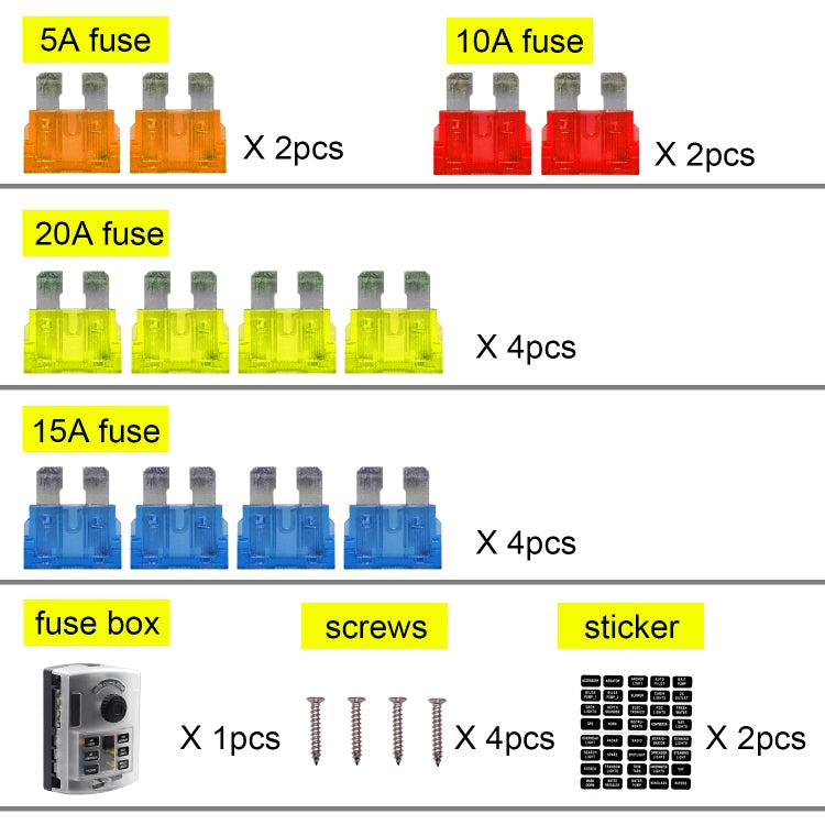 WUPP ZH-1222A1 High Current Independent Positive and Negative 6-way LED Indicator Plug Fuse Box, 6-way