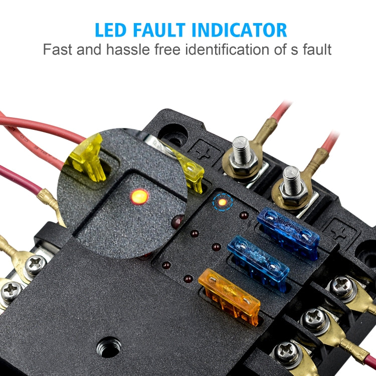 WUPP ZH-1222A1 High Current Independent Positive and Negative 6-way LED Indicator Plug Fuse Box, 6-way
