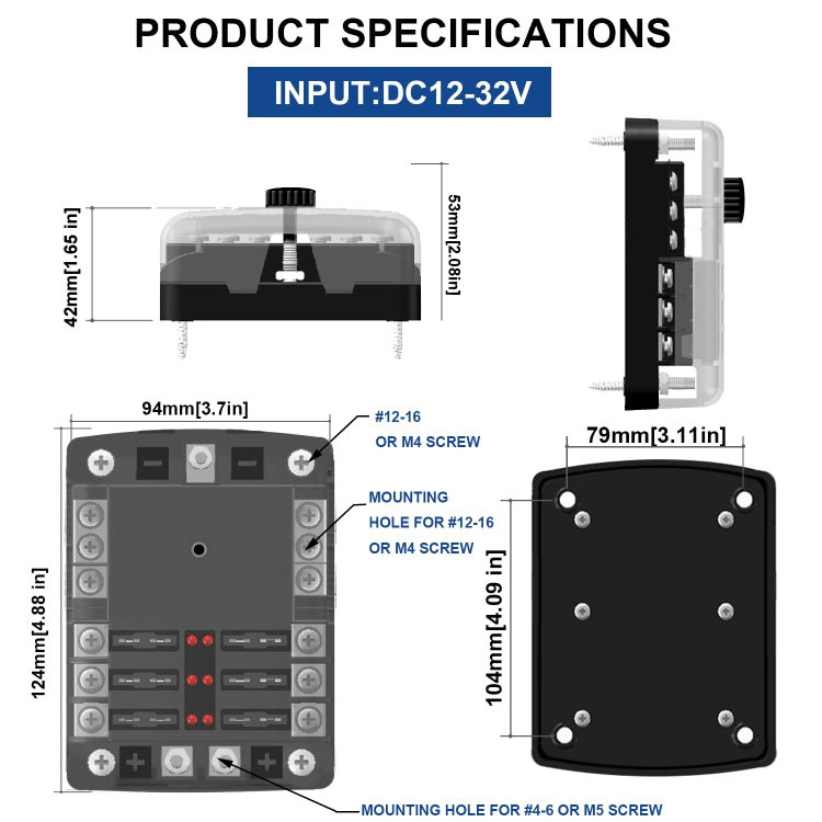 WUPP ZH-1222A1 High Current Independent Positive and Negative 6-way LED Indicator Plug Fuse Box, 6-way