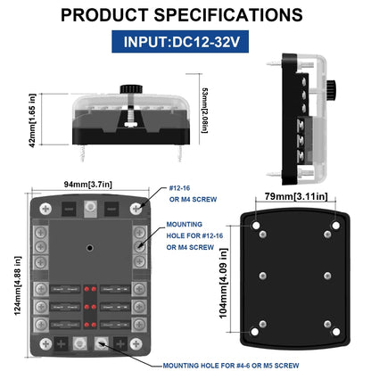 WUPP ZH-1222A1 High Current Independent Positive and Negative 6-way LED Indicator Plug Fuse Box, 6-way