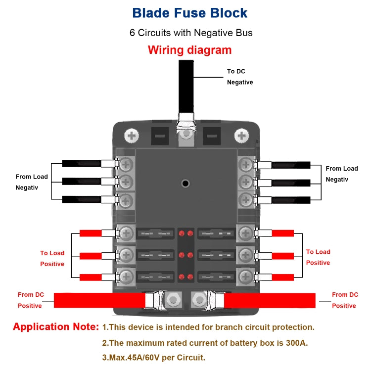 WUPP ZH-1222A1 High Current Independent Positive and Negative 6-way LED Indicator Plug Fuse Box, 6-way