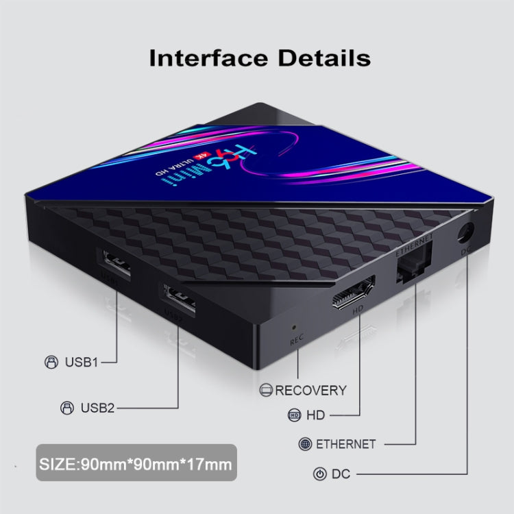 H96 Mini V8 4K Smart TV Box with Remote Control, Android 10.0, RK3228A Quad-core Cortex-A7, 1GB+8GB, Built-in TikTok, Support DLNA / HDMI / USBx2 / 2.4G WIFI, EU Plug, US Plug, UK Plug, AU Plug