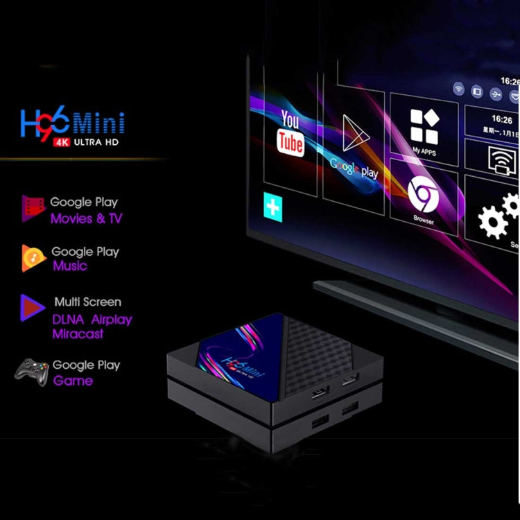 H96 Mini V8 4K Smart TV Box with Remote Control, Android 10.0, RK3228A Quad-core Cortex-A7, 1GB+8GB, Built-in TikTok, Support DLNA / HDMI / USBx2 / 2.4G WIFI, EU Plug, US Plug, UK Plug, AU Plug
