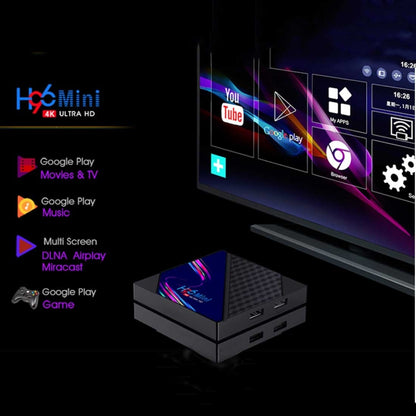 H96 Mini V8 4K Smart TV Box with Remote Control, Android 10.0, RK3228A Quad-core Cortex-A7, 1GB+8GB, Built-in TikTok, Support DLNA / HDMI / USBx2 / 2.4G WIFI, EU Plug, US Plug, UK Plug, AU Plug