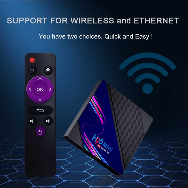 H96 Mini V8 4K Smart TV Box with Remote Control, Android 10.0, RK3228A Quad-core Cortex-A7, 1GB+8GB, Built-in TikTok, Support DLNA / HDMI / USBx2 / 2.4G WIFI, EU Plug, US Plug, UK Plug, AU Plug