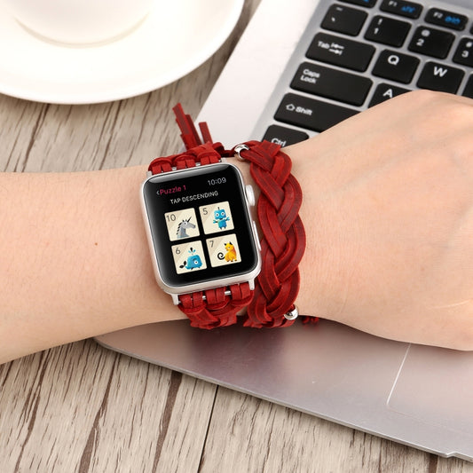 Hand-woven Leather Watchband For Apple Watch Series 6 & SE & 5 & 4 40mm / 3 & 2 & 1 38mm, For Apple Watch Series 7 41mm / 6 & SE & 5 & 4 40mm / 3 & 2 & 1 38mm, For Apple Watch Series 8&7 41mm / SE 2&6&SE&5&4 40mm / 3&2&1 38mm