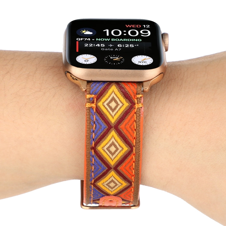Ethnic Leather Watchband For Apple Watch Series 6 & SE & 5 & 4 40mm / 3 & 2 & 1 38mm, For Apple Watch Series 7 41mm / 6 & SE & 5 & 4 40mm / 3 & 2 & 1 38mm
