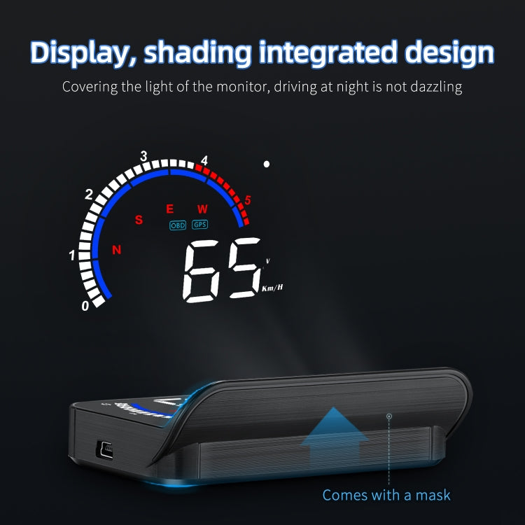 M13 Plus OBD2 + GPS Mode Car Head-up Display HUD Overspeed / Speed / Water Temperature Alarm, M13 Plus