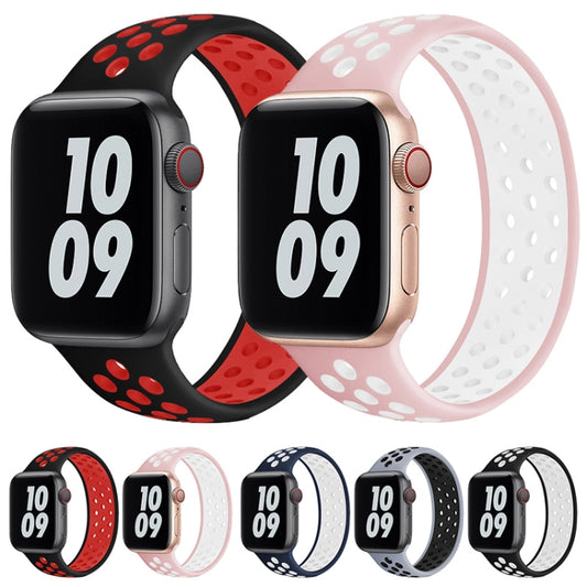 Elastic Silicone Watchband For Apple Watch Series 6 & SE & 5 & 4 40mm / 3 & 2 & 1 38mm, Length:150mm, 150mm (Black White), 150mm (Grey Black), 150mm (Light Pink White), 150mm (Black Red)
