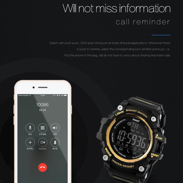 Montre intelligente Lokmat MK16 avec écran LCD, étanche jusqu'à 50 m, prise en charge des rappels d'informations / de l'appareil photo à distance / du moniteur de mouvement de marche