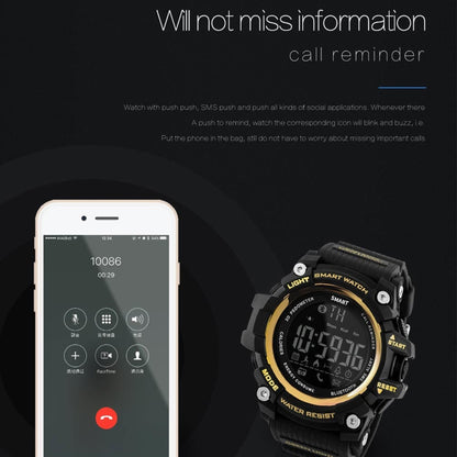 Montre intelligente Lokmat MK16 avec écran LCD, étanche jusqu'à 50 m, prise en charge des rappels d'informations / de l'appareil photo à distance / du moniteur de mouvement de marche