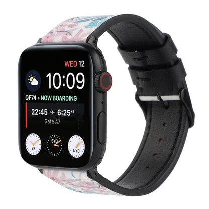 Printed Leather Watch Strap, For Apple Watch Series 7 45mm / 6 & SE & 5 & 4 44mm / 3 & 2 & 1 42mm, For Apple Watch Series 8&7 41mm / SE 2&6&SE&5&4 40mm / 3&2&1 38mm, For Apple Watch PSeries 7 41mm / 6 & SE & 5 & 4 40mm / 3 & 2 & 1 38mm�����������������...