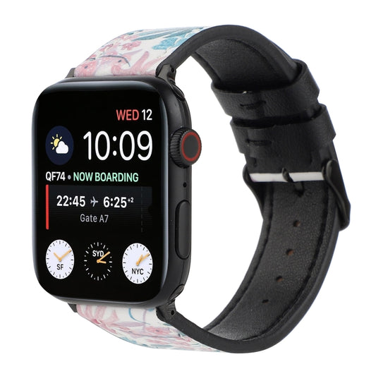 Printed Leather Watch Strap, For Apple Watch Series 7 45mm / 6 & SE & 5 & 4 44mm / 3 & 2 & 1 42mm, For Apple Watch Series 8&7 41mm / SE 2&6&SE&5&4 40mm / 3&2&1 38mm, For Apple Watch PSeries 7 41mm / 6 & SE & 5 & 4 40mm / 3 & 2 & 1 38mm�����������������...