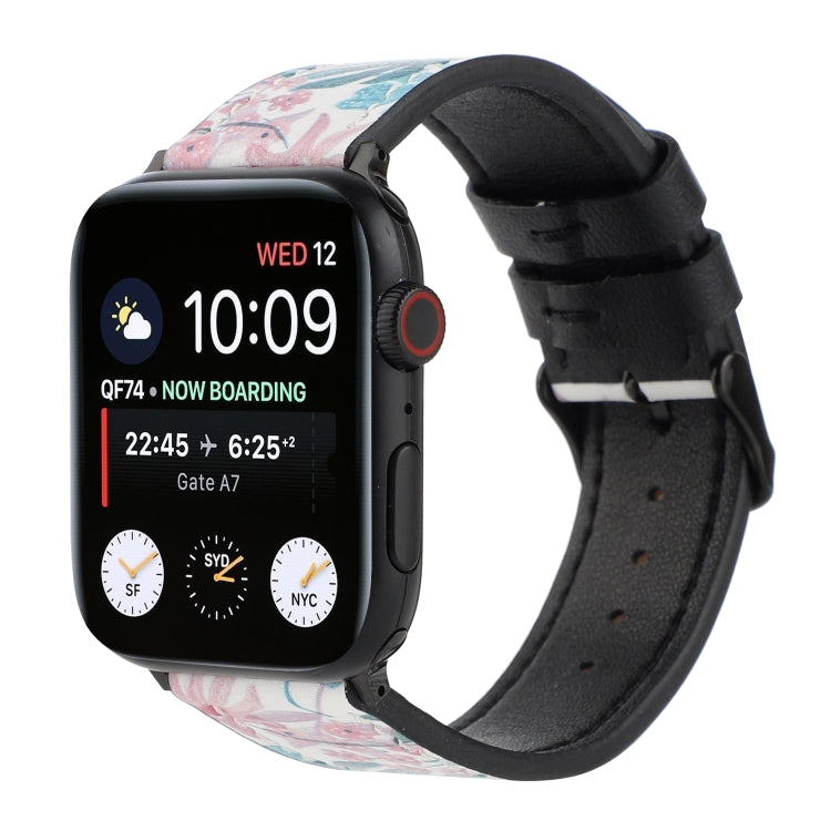 Printed Leather Watch Strap, For Apple Watch Series 7 45mm / 6 & SE & 5 & 4 44mm / 3 & 2 & 1 42mm, For Apple Watch Series 8&7 41mm / SE 2&6&SE&5&4 40mm / 3&2&1 38mm, For Apple Watch PSeries 7 41mm / 6 & SE & 5 & 4 40mm / 3 & 2 & 1 38mm�����������������...