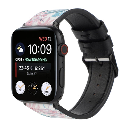 Printed Leather Watch Strap, For Apple Watch Series 7 45mm / 6 & SE & 5 & 4 44mm / 3 & 2 & 1 42mm, For Apple Watch Series 8&7 41mm / SE 2&6&SE&5&4 40mm / 3&2&1 38mm, For Apple Watch PSeries 7 41mm / 6 & SE & 5 & 4 40mm / 3 & 2 & 1 38mm�����������������...