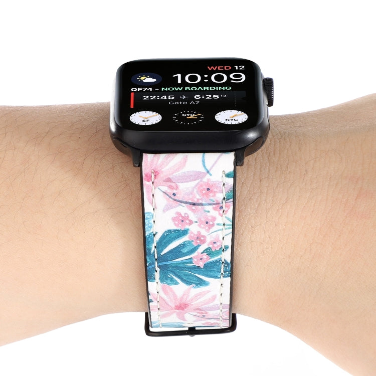 Printed Leather Watch Strap, For Apple Watch Series 7 45mm / 6 & SE & 5 & 4 44mm / 3 & 2 & 1 42mm, For Apple Watch Series 8&7 41mm / SE 2&6&SE&5&4 40mm / 3&2&1 38mm, For Apple Watch PSeries 7 41mm / 6 & SE & 5 & 4 40mm / 3 & 2 & 1 38mm�����������������...