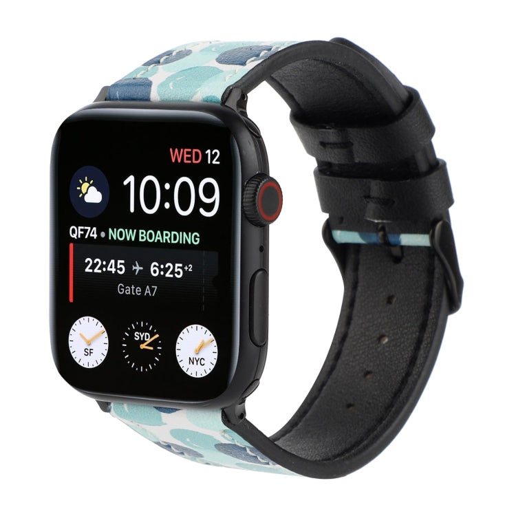 Printed Leather Watch Strap, For Apple Watch Series 7 45mm / 6 & SE & 5 & 4 44mm / 3 & 2 & 1 42mm, For Apple Watch Series 8&7 41mm / SE 2&6&SE&5&4 40mm / 3&2&1 38mm, For Apple Watch PSeries 7 41mm / 6 & SE & 5 & 4 40mm / 3 & 2 & 1 38mm�����������������...