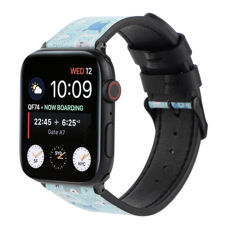 Printed Leather Watch Strap, For Apple Watch Series 7 45mm / 6 & SE & 5 & 4 44mm / 3 & 2 & 1 42mm, For Apple Watch Series 8&7 41mm / SE 2&6&SE&5&4 40mm / 3&2&1 38mm, For Apple Watch PSeries 7 41mm / 6 & SE & 5 & 4 40mm / 3 & 2 & 1 38mm�����������������...